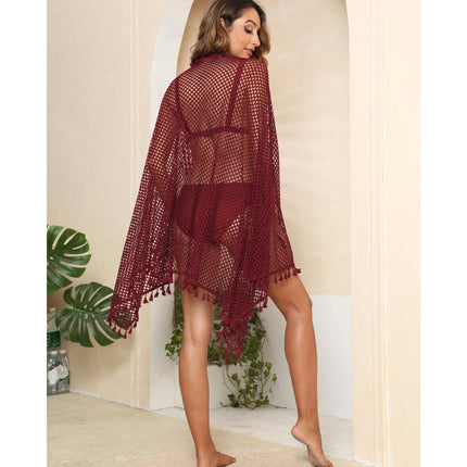 Women Sexy Hollow Out Tassle Skirts Beach Cover Up Summer Swimsuit Wrap Sarong