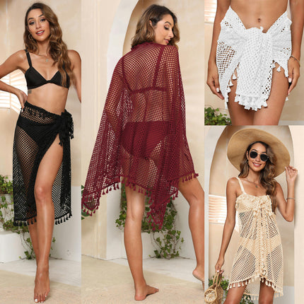 Women Sexy Hollow Out Tassle Skirts Beach Cover Up Summer Swimsuit Wrap Sarong