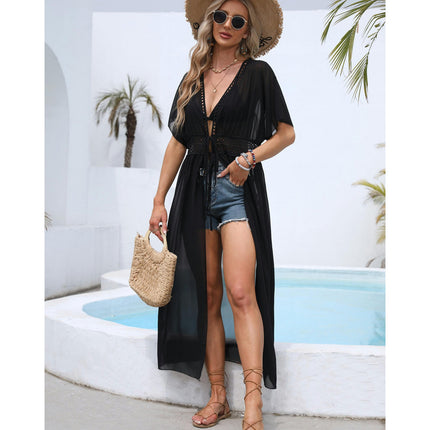 Lace Chiffon Open Front Beach Cardigans for Women Kimono Swimsuit Cover Ups