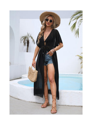 Lace Chiffon Open Front Beach Cardigans for Women Kimono Swimsuit Cover Ups