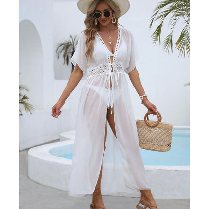 Lace Chiffon Open Front Beach Cardigans for Women Kimono Swimsuit Cover Ups