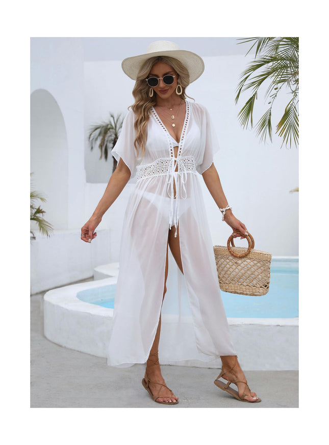 Lace Chiffon Open Front Beach Cardigans for Women Kimono Swimsuit Cover Ups