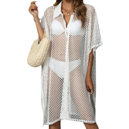 Women Crochet Swimsuit Cover Up Button Down Hollow Out Bikini Bathing Suit Cover Ups