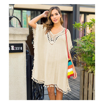 Women Hollow Out Swimsuit Coverups Crochet Tassels Summer Beach Cover Up Dress