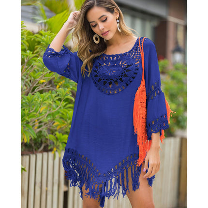 Womens Swimsuit Cover Up Crochet Bikini Coverups Summer Beach Hollow Out Tassel Dress