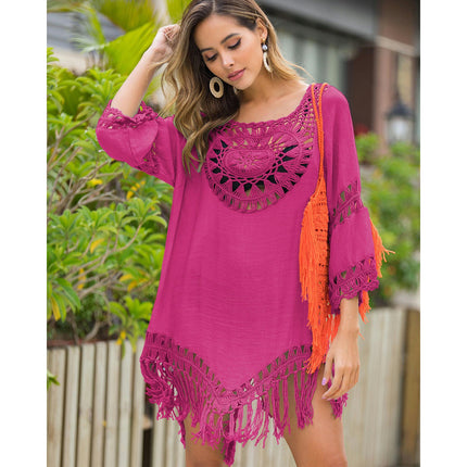 Womens Swimsuit Cover Up Crochet Bikini Coverups Summer Beach Hollow Out Tassel Dress