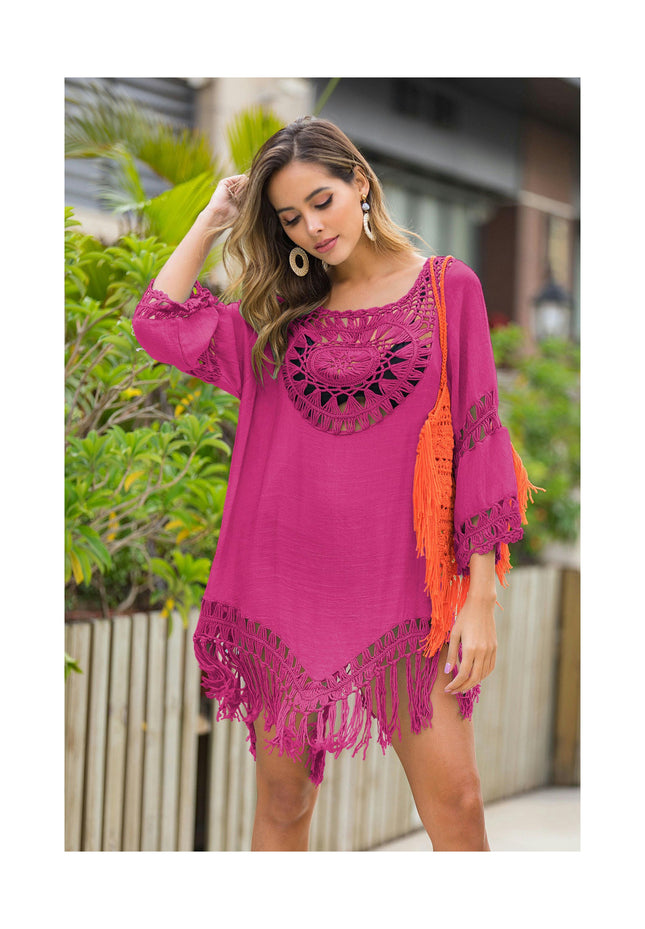 Womens Swimsuit Cover Up Crochet Bikini Coverups Summer Beach Hollow Out Tassel Dress