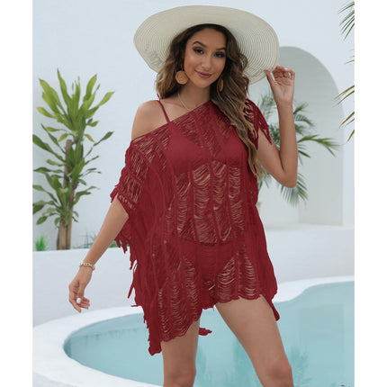 Women's Bathing Suit Cover Up Crochet Hollow Out Tassel Summer Beach Dress