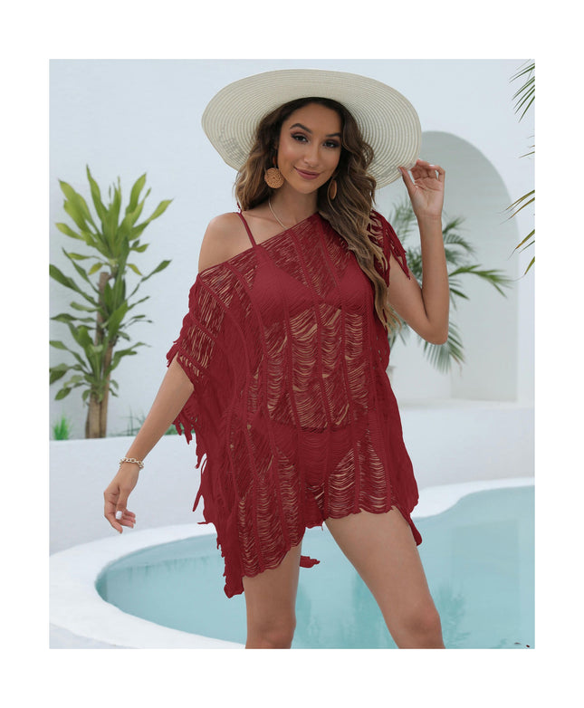 Women's Bathing Suit Cover Up Crochet Hollow Out Tassel Summer Beach Dress