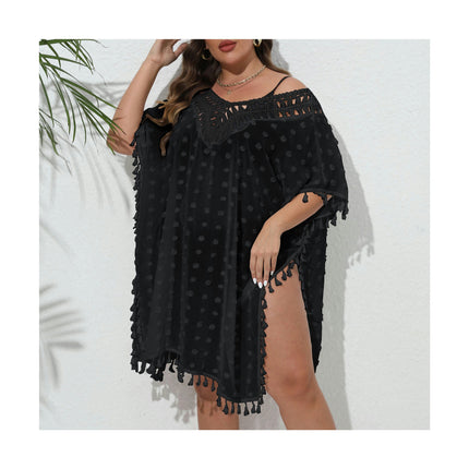 Women's Plus Size Crochet Swimwear Cover Ups Tassel Bikini Chiffon Beach Bathing Suit Dress