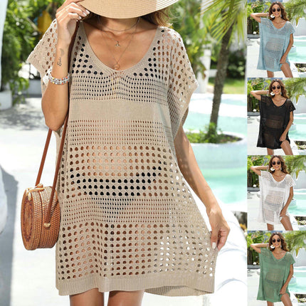 Swimsuit Coverups for Women Hollow Out Crochet Knit Loose Bathing Suit Cover Up Dress