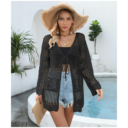 Womens Front Open Beach Bikini Swimsuit Crochet Hollow Out Cover Up Kimono Cardigan