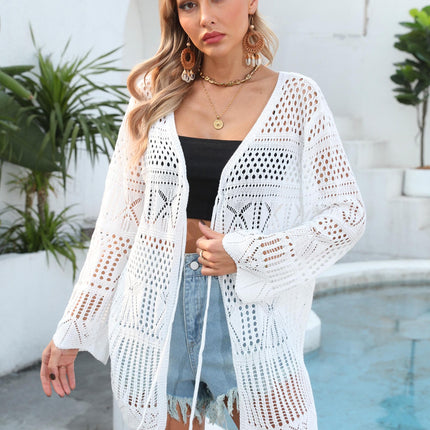 Womens Front Open Beach Bikini Swimsuit Crochet Hollow Out Cover Up Kimono Cardigan