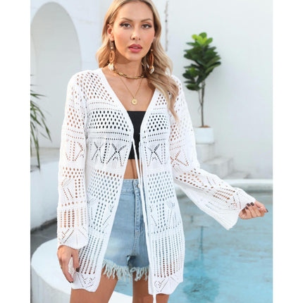 Womens Front Open Beach Bikini Swimsuit Crochet Hollow Out Cover Up Kimono Cardigan