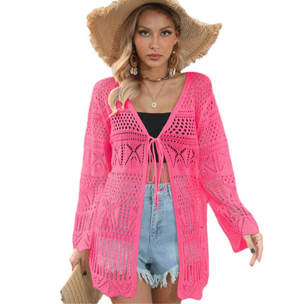 Womens Front Open Beach Bikini Swimsuit Crochet Hollow Out Cover Up Kimono Cardigan