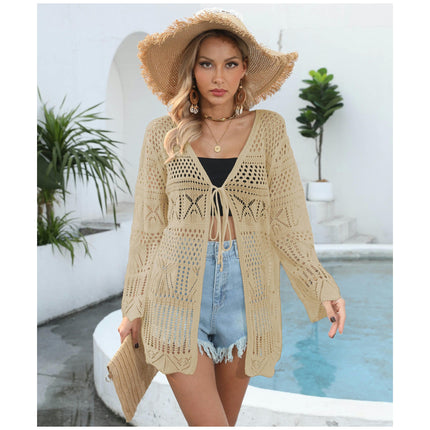 Womens Front Open Beach Bikini Swimsuit Crochet Hollow Out Cover Up Kimono Cardigan