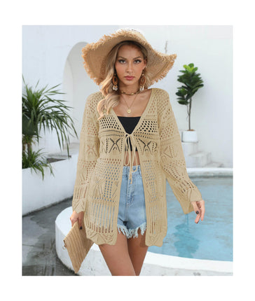 Womens Front Open Beach Bikini Swimsuit Crochet Hollow Out Cover Up Kimono Cardigan