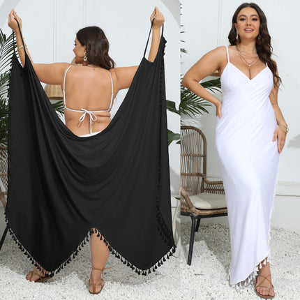 Womens Cover Ups Beach Spaghetti Strap Plus size Beach Backless Wrap Tassels Dresses