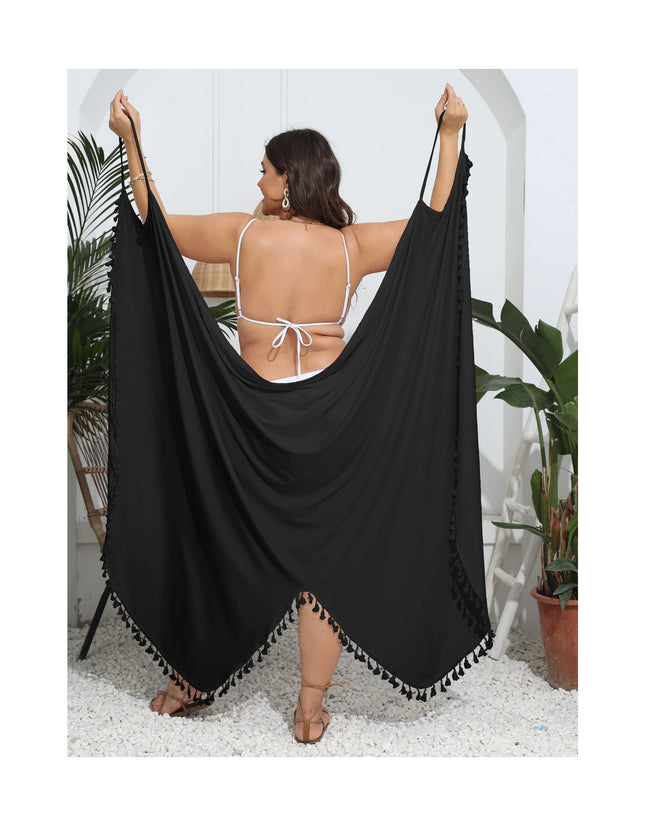 Womens Cover Ups Beach Spaghetti Strap Plus size Beach Backless Wrap Tassels Dresses