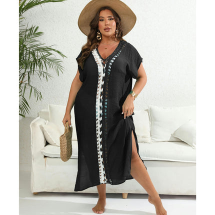 Women's Plus Size Hollow Out V Neck Crochet Swimwear Cover Up Dress