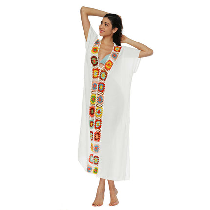 Beach Cover Ups for Women V Neck Hollow Out Crochet Dress Slit Bathing Suit Dress