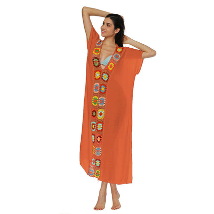 Beach Cover Ups for Women V Neck Hollow Out Crochet Dress Slit Bathing Suit Dress