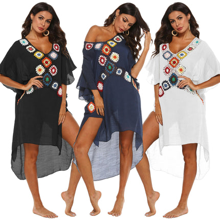 Swimsuit Cover Ups for Women V Neck Loose Hollow Out Crochet Cover Up Dress