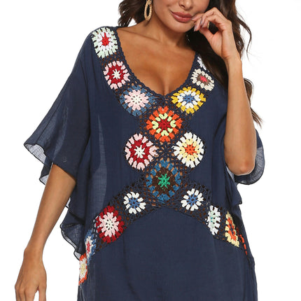 Swimsuit Cover Ups for Women V Neck Loose Hollow Out Crochet Cover Up Dress