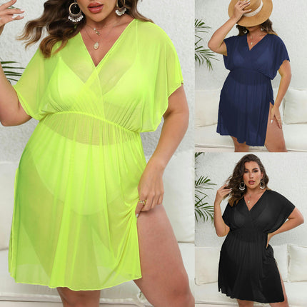 Women's Plus Size Swimsuit Cover Ups Beach Swimwear See Through Sheer Mesh Dress