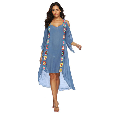 Women's Crochet Hollow Out Cold Shoulder V Neck Swimwear Cover Up Dress