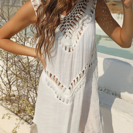 Women's Crochet Swim Coverups Sleeveless V Neck Summer Beach Cover Up Dress