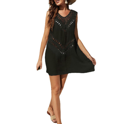 Women's Crochet Swim Coverups Sleeveless V Neck Summer Beach Cover Up Dress