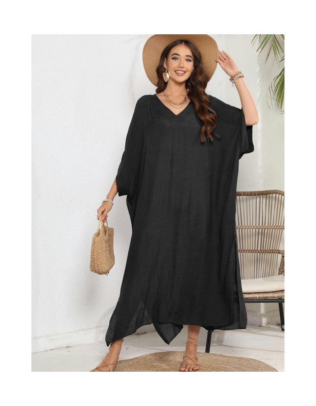 Womens Kaftan Long Beach Dresses V Neck Swimsuit Cover Ups Dress