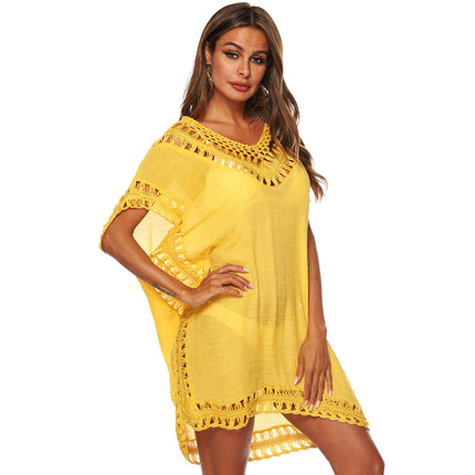 Bikini Swimsuit Cover Up for Women Loose Crochet  V Neck Bathing Suit Coverups Dress