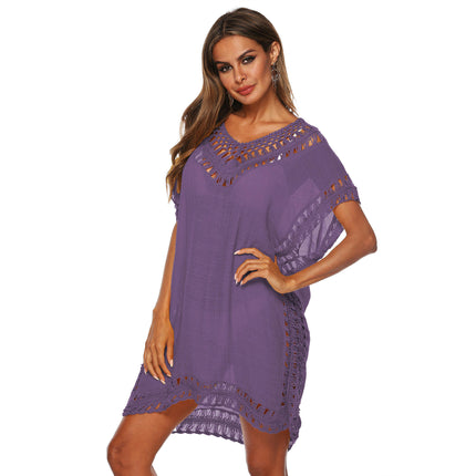 Bikini Swimsuit Cover Up for Women Loose Crochet  V Neck Bathing Suit Coverups Dress