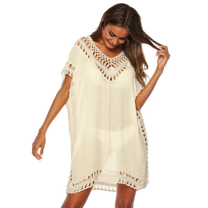 Bikini Swimsuit Cover Up for Women Loose Crochet  V Neck Bathing Suit Coverups Dress