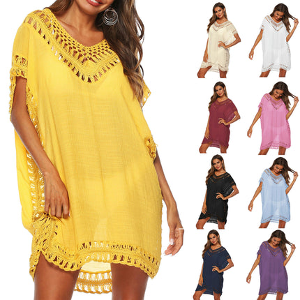 Bikini Swimsuit Cover Up for Women Loose Crochet  V Neck Bathing Suit Coverups Dress