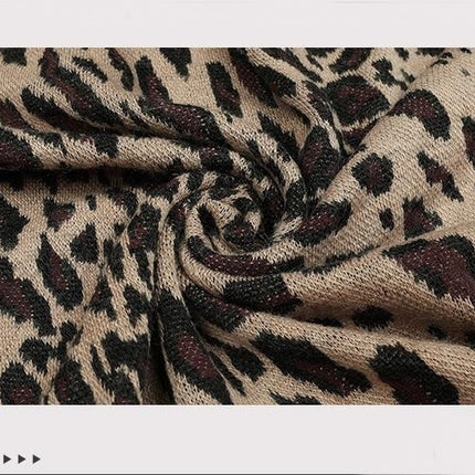 Women's Cape Winter Faux Fur Collar Leopard Print Cardigan Sweater Shawl Cape Coat