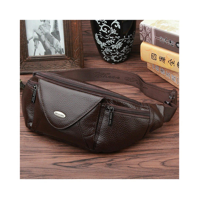 Leather Waterproof Waist Bag for Men Women Fanny Pack for Walking Running Outdoor Sports