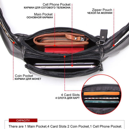 Leather Waist Pack for Men Women Travel Hiking Running Belt Outdoor Sports Waterproof Fanny Bag