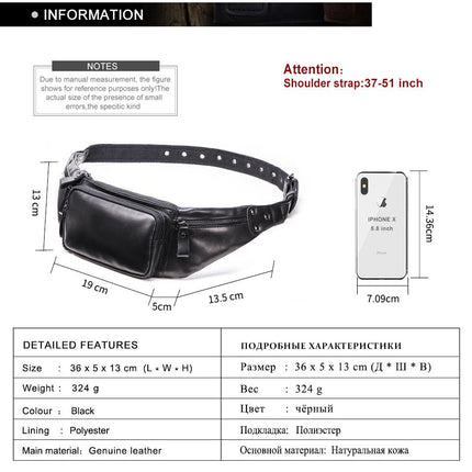 Leather Waist Pack for Men Women Travel Hiking Running Belt Outdoor Sports Waterproof Fanny Bag