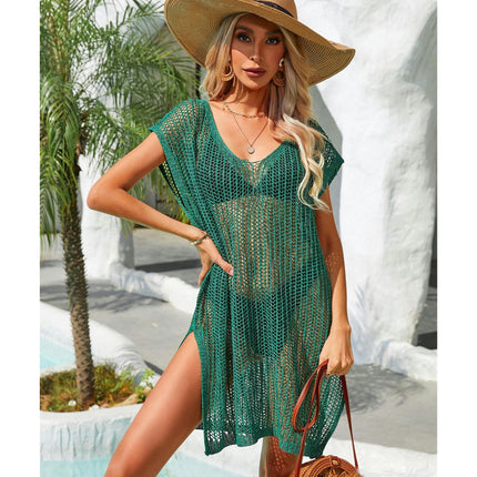 Women's Crochet Hoodie Hollow Out Bikini Swimsuit Mesh Knit Beach Skirt