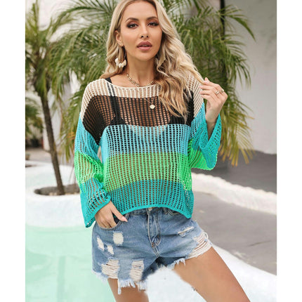 Women's Colorful Beach Coverup Crochet Skeleton Top Swimming Bikini Vacation Knitwear