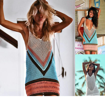 Womens Summer Swimwear Cover Ups Crochet Hollow Out Knit Bathing Suit Beach Dresses