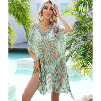 Women's Beach Knit Loose Short Sleeve Swimsuit Bikini Coverup Vacation Wear