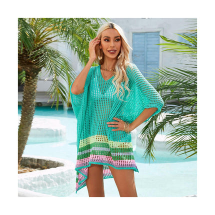 Women's Loose Batwing Sleeve Beachwear Splicing Crochet Hollow Out Plus Size Bikini Coverups