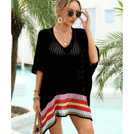 Women's Loose Batwing Sleeve Beachwear Splicing Crochet Hollow Out Plus Size Bikini Coverups