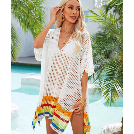 Women's Loose Batwing Sleeve Beachwear Splicing Crochet Hollow Out Plus Size Bikini Coverups