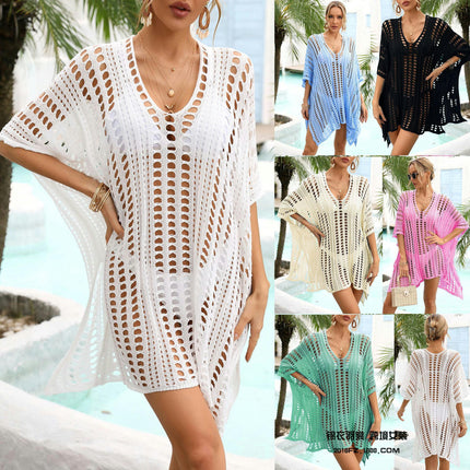 Women's Beach Coverup Crochet Hollow Out Top Swimming Bikini Vacation Skirt