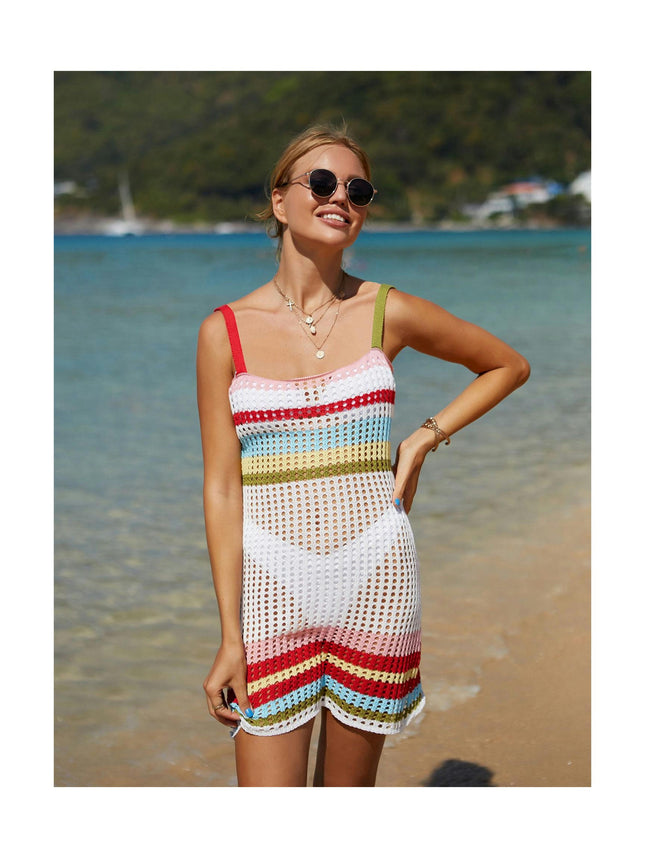 Women's Colorful Patchwork Bikini Beach Dress-Backless Fashion Camisole Cover Up